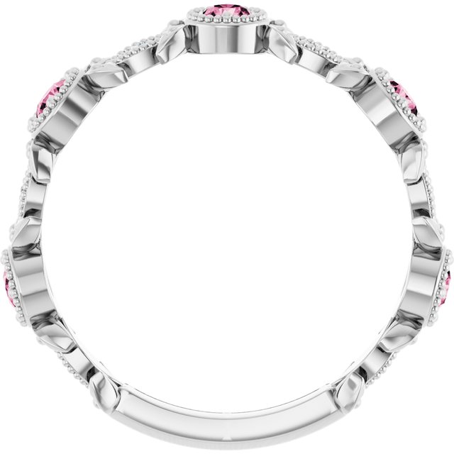 14K White Pink Tourmaline & .03 CTW Diamond Leaf Ring             