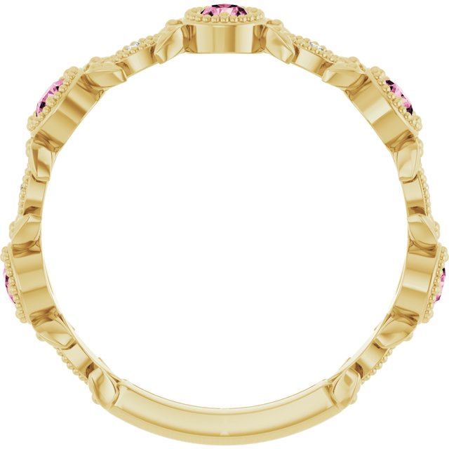 14K Yellow Pink Tourmaline & .03 CTW Diamond Leaf Ring