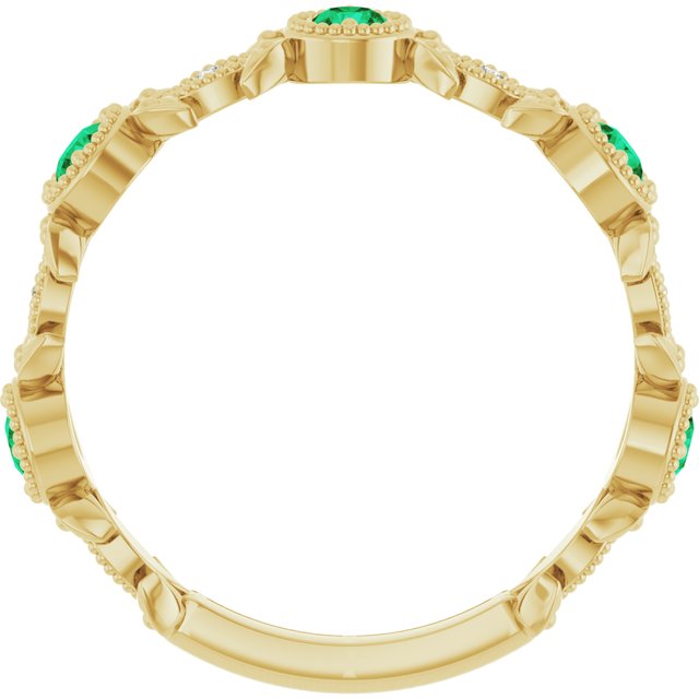 14K Yellow Natural Emerald & .03 CTW Natural Diamond Leaf Ring