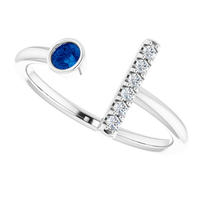14K White Blue Sapphire & .05 CTW Diamond Bar Ring      