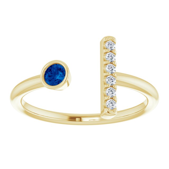 14K Yellow Blue Sapphire & .05 CTW Diamond Bar Ring      