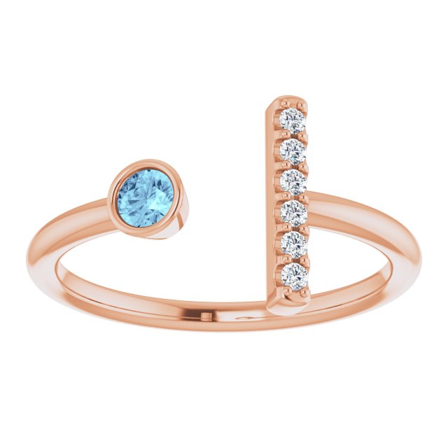 14K Rose Aquamarine & .06 CTW Diamond Bar Ring