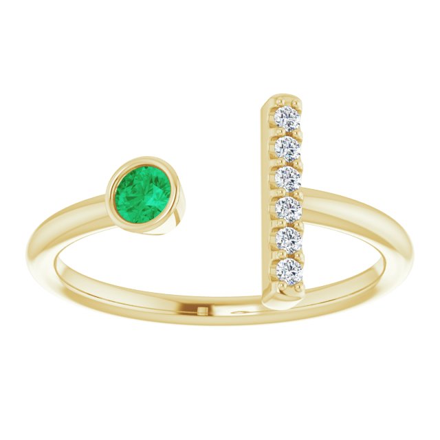 14K Yellow Lab-Grown Emerald & .05 CTW Natural Diamond Bar Ring