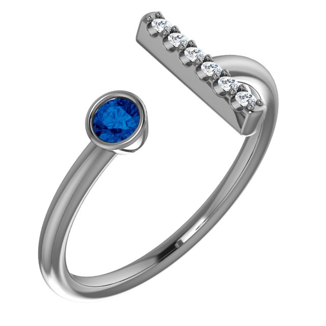 14K Rose Blue Sapphire & .05 CTW Diamond Bar Ring      