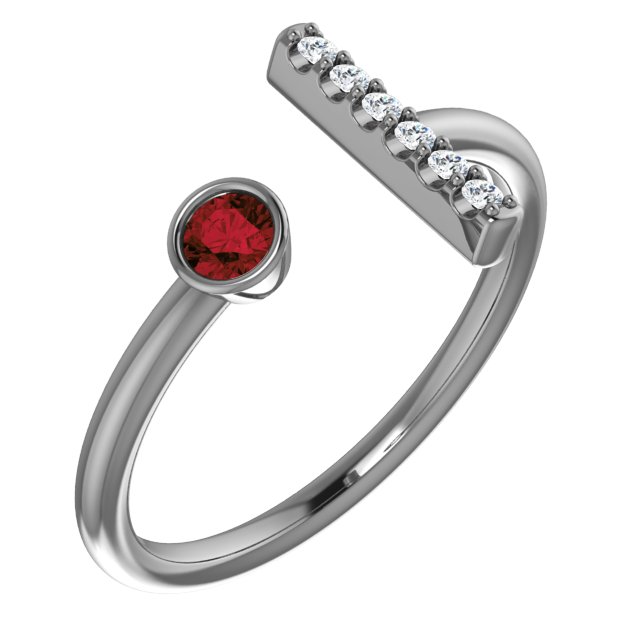14K Rose Mozambique Garnet & .05 CTW Diamond Bar Ring
