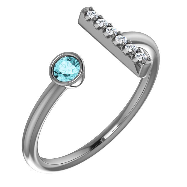 14K Rose Natural Blue Zircon & .05 CTW Natural Diamond Bar Ring