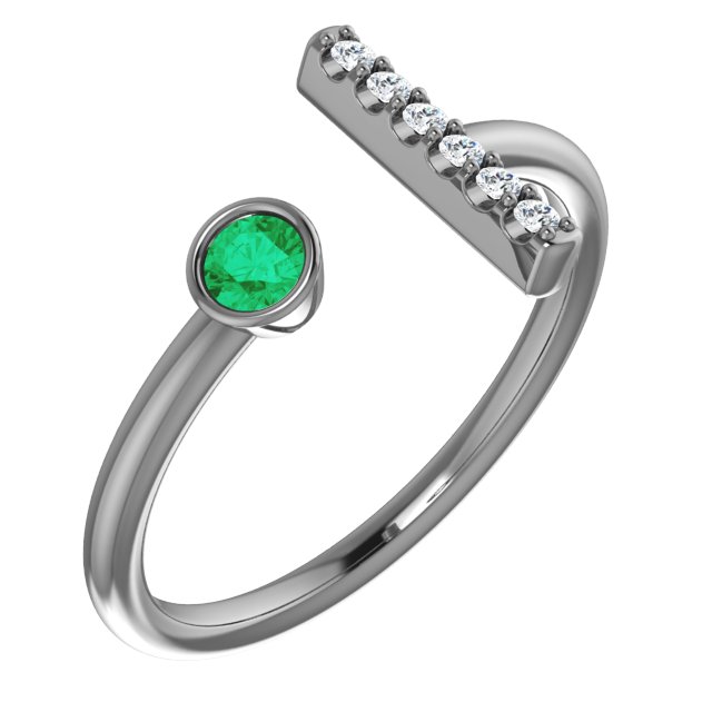 Sterling Silver Natural Emerald & .05 CTW Natural Diamond Bar Ring