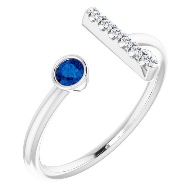14K White Natural Blue Sapphire & .05 CTW Natural Diamond Bar Ring