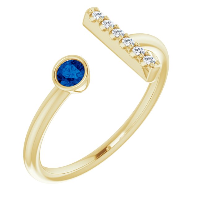 14K Yellow Natural Blue Sapphire & .05 CTW Natural Diamond Bar Ring