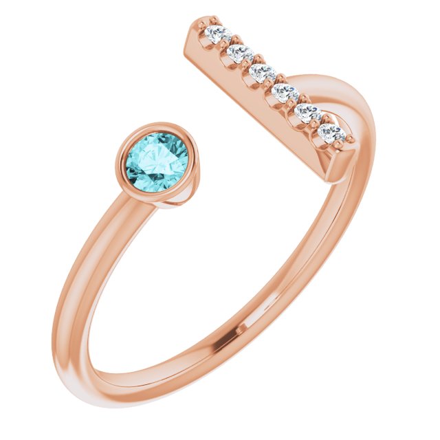 14K Rose Blue Zircon & .05 CTW Diamond Bar Ring        