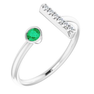 14K White Natural Emerald & .05 CTW Natural Diamond Bar Ring