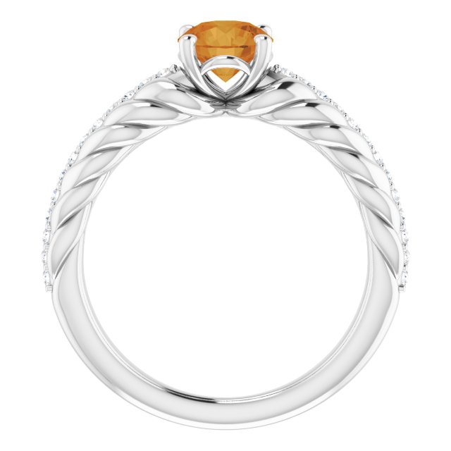 Sterling Silver Natural Citrine & 1/8 CTW Natural Diamond Ring