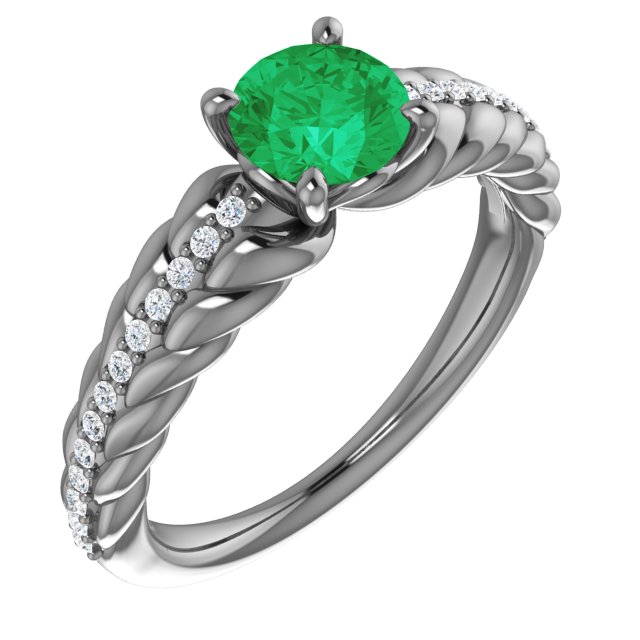 14K Yellow Lab-Grown Emerald & 1/8 CTW Diamond Ring  