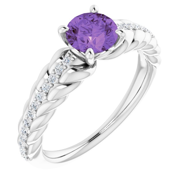 Sterling Silver Natural Amethyst & 1/8 CTW Natural Diamond Ring