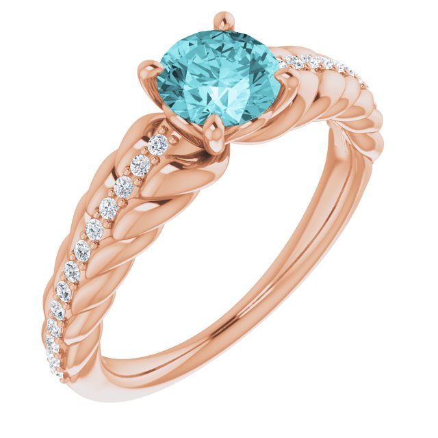 14K Rose Natural Blue Zircon & 1/8 CTW Natural Diamond Ring