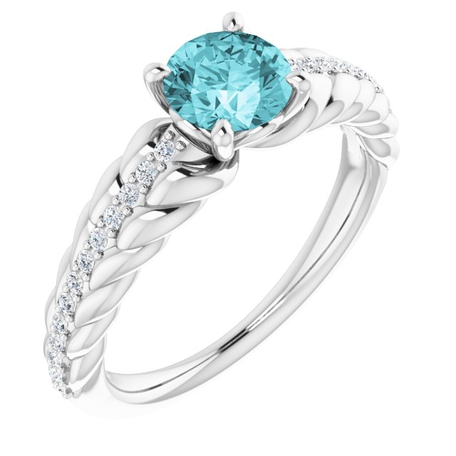 Sterling Silver Natural Blue Zircon & 1/8 CTW Natural Diamond Ring