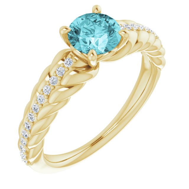 14K Yellow Natural Blue Zircon & 1/8 CTW Natural Diamond Ring