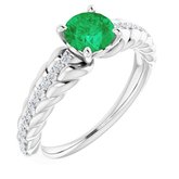 14K White Lab-Grown Emerald & 1/8 CTW Diamond Ring  