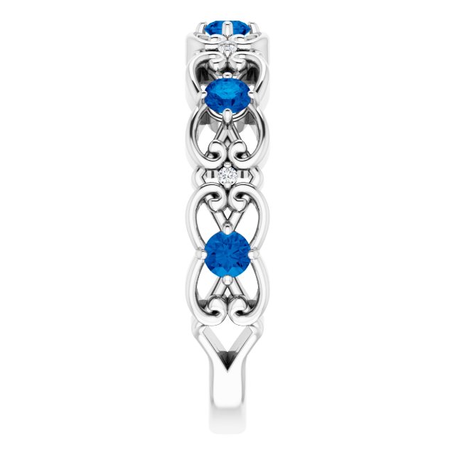 14K White Blue Sapphire & .02 CTW Diamond Vintage-Inspired Scroll Ring            