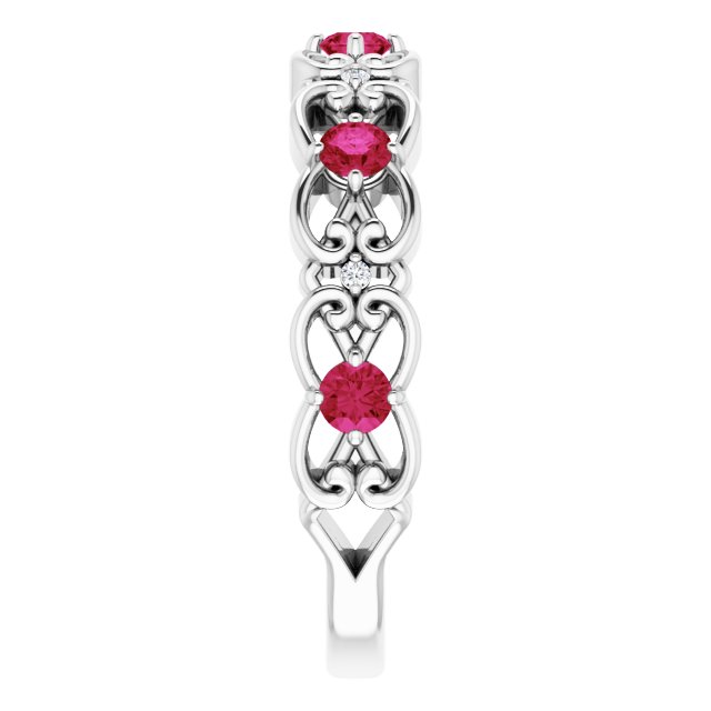 Sterling Silver Natural Ruby & .02 CTW Natural Diamond Scroll Ring