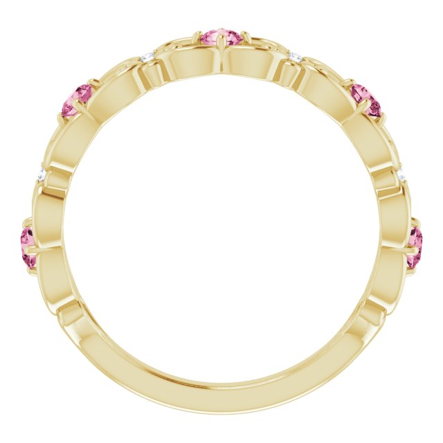 14K Yellow Natural Pink Tourmaline & .02 CTW Natural Diamond Scroll Ring