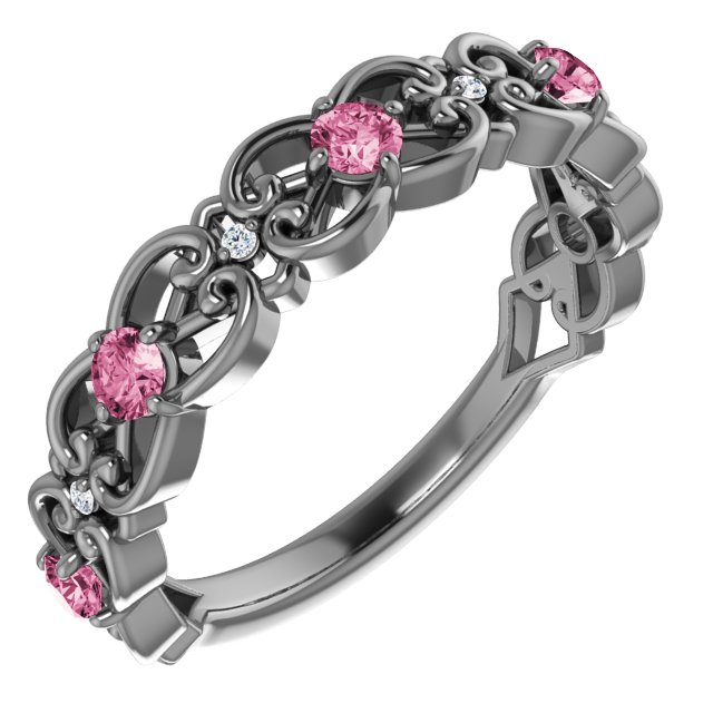14K White Pink Tourmaline & .02 CTW Diamond Vintage-Inspired Scroll Ring           