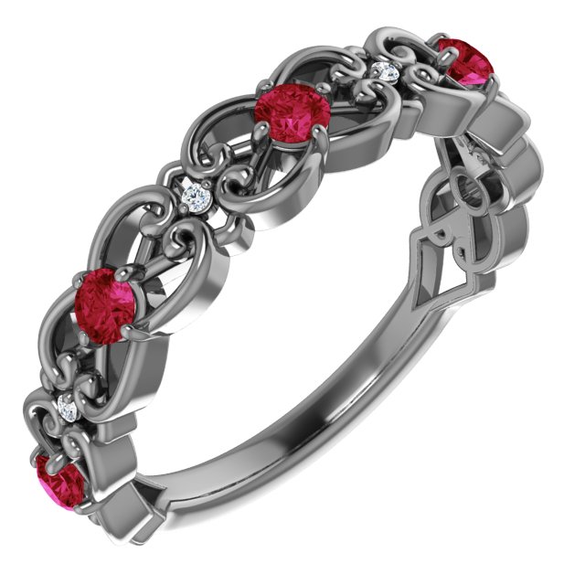 14K Yellow Chatham® Created Ruby & .02 CTW Diamond Vintage-Inspired Scroll Ring