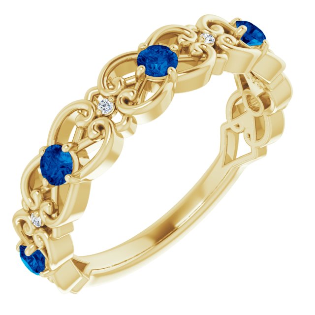 14K Yellow Natural Blue Sapphire & .02 CTW Natural Diamond Scroll Ring