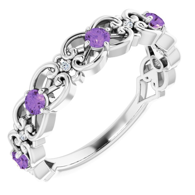 Sterling Silver Natural Amethyst & .02 CTW Natural Diamond Scroll Rings