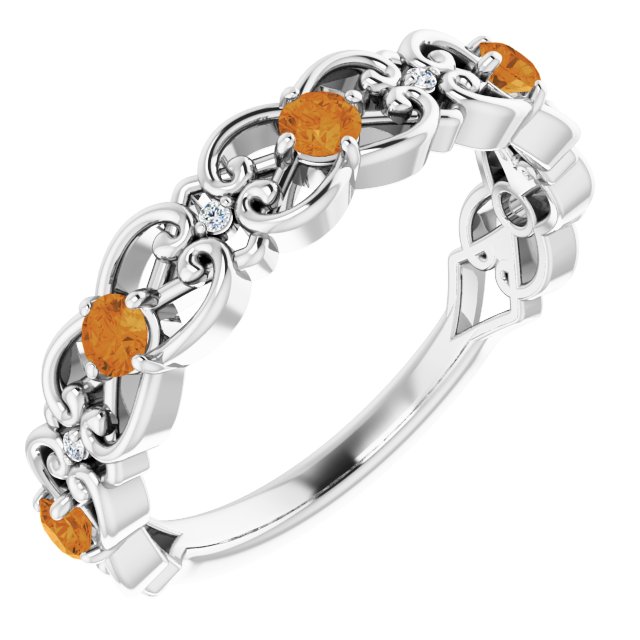 Sterling Silver Natural Citrine & .02 CTW Natural Diamond Scroll Ring