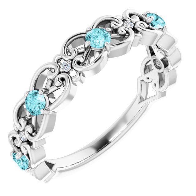 Sterling Silver Natural Blue Zircon & .02 CTW Natural Diamond Scroll Ring