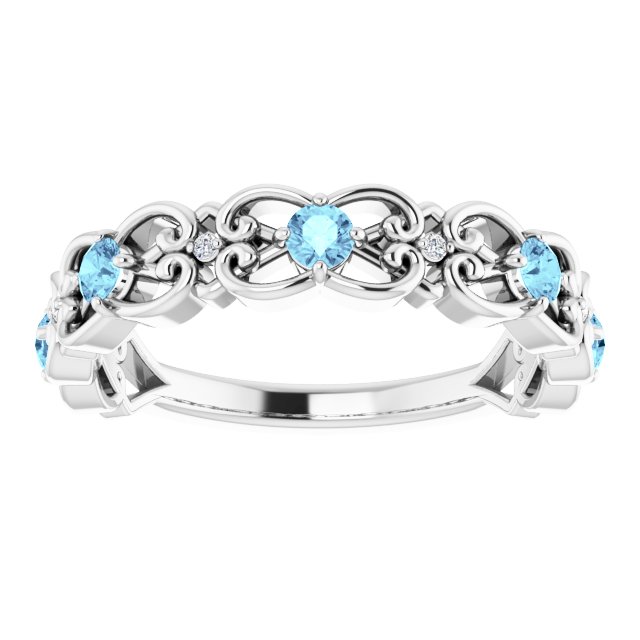 14K White Aquamarine & .02 CTW Diamond Vintage-Inspired Scroll Ring