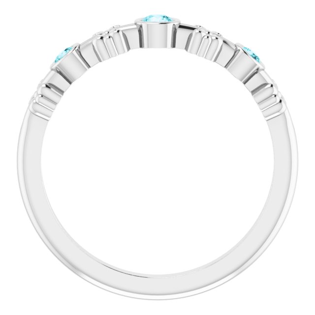 14K White Natural Blue Zircon Bezel-Set Ring