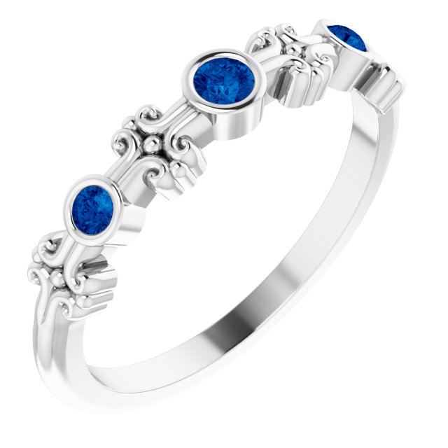 Platinum Natural Blue Sapphire Bezel-Set Ring