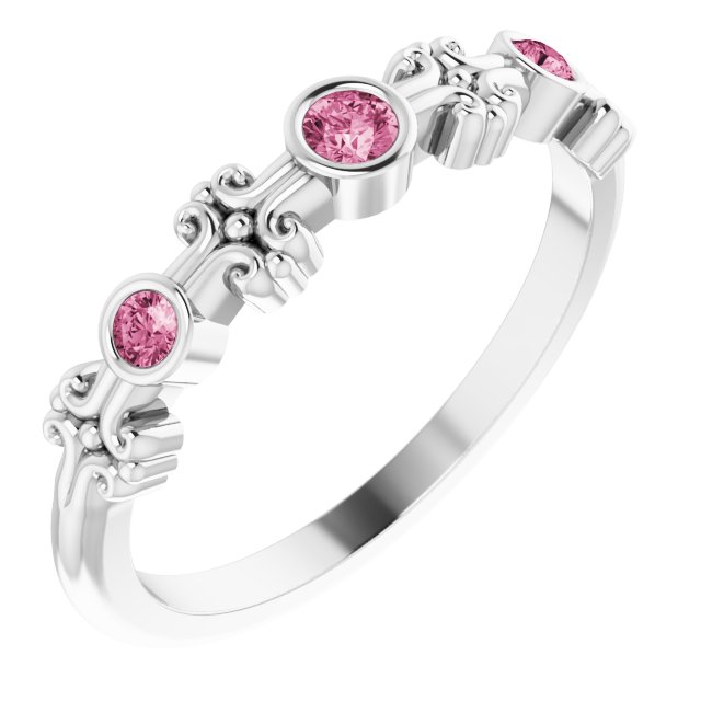 14K White Natural Pink Tourmaline Bezel-Set Ring