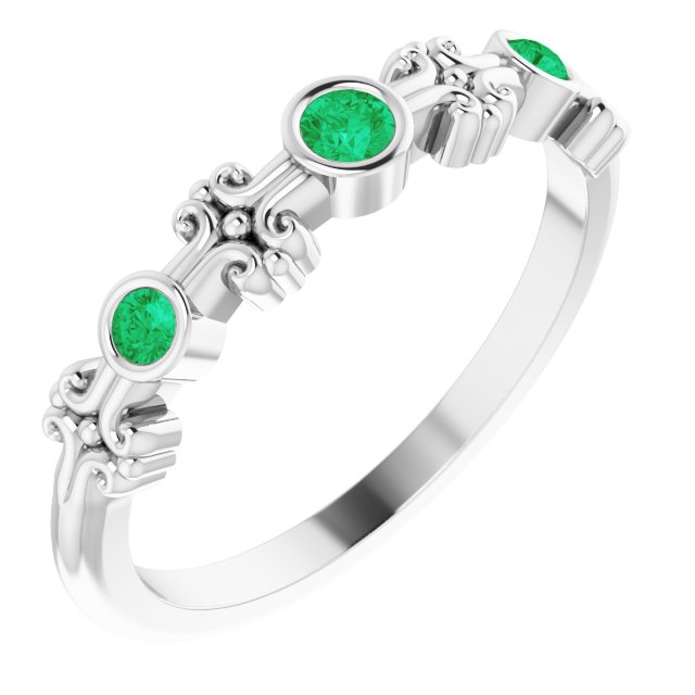 14K White Lab-Grown Emerald Bezel-Set Ring 