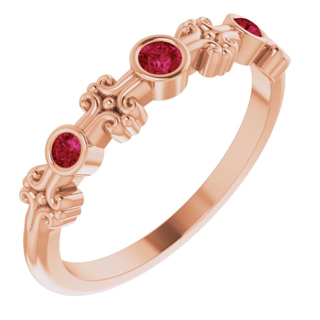 14K Rose Natural Ruby Bezel-Set Ring