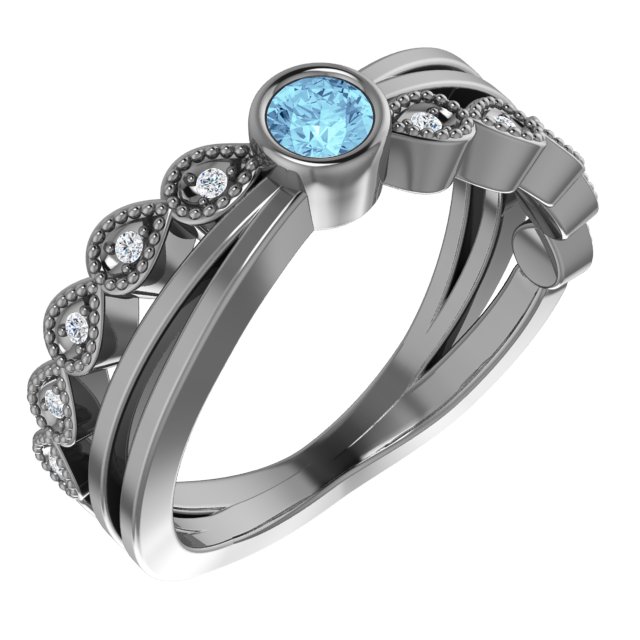 Sterling Silver Natural Aquamarine & .04 CTW Natural Diamond Ring