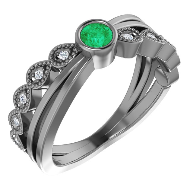 14K Yellow Emerald & .05 CTW Diamond Ring   
