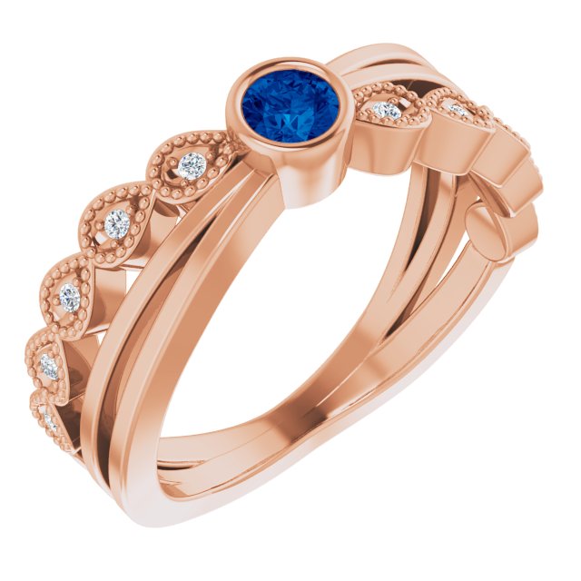 14K Rose Natural Blue Sapphire & .04 CTW Natural Diamond Ring