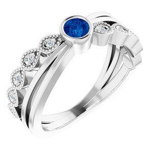 14K White Natural Blue Sapphire & .04 CTW Natural Diamond Ring