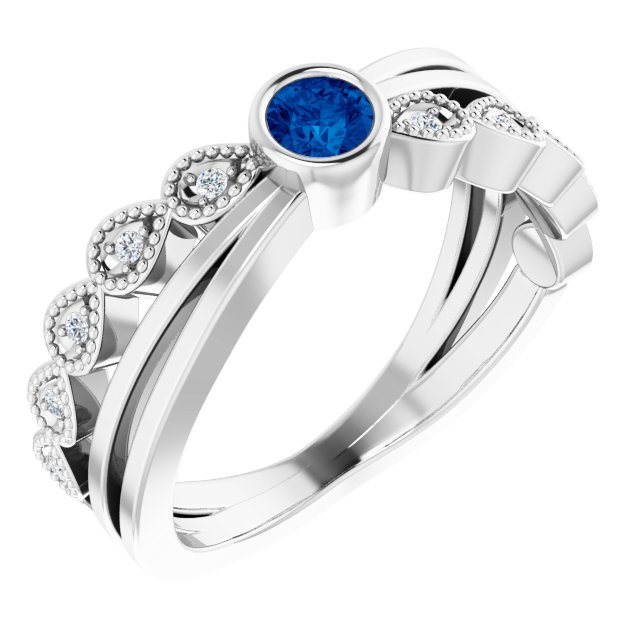 Platinum Natural Blue Sapphire & .04 CTW Natural Diamond Ring