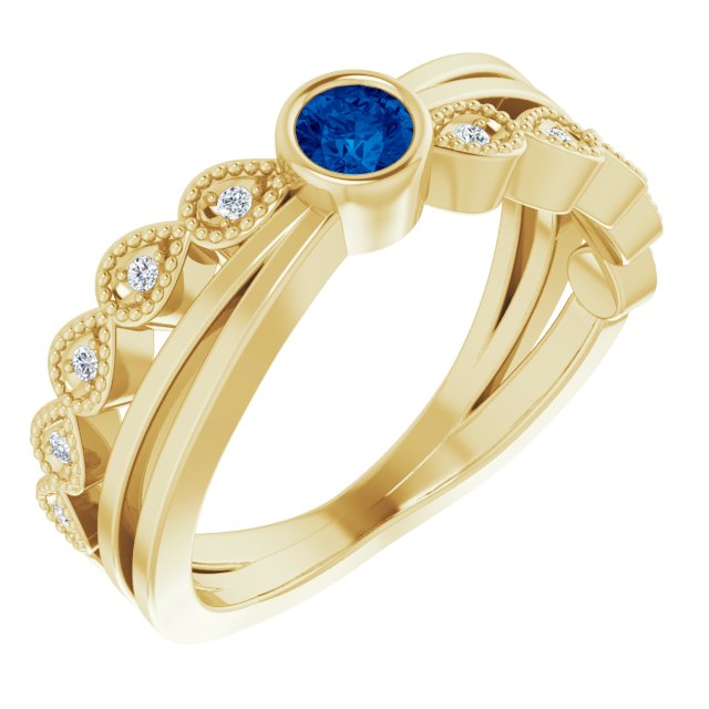 14K Yellow Natural Blue Sapphire & .05 CTW Natural Diamond Ring