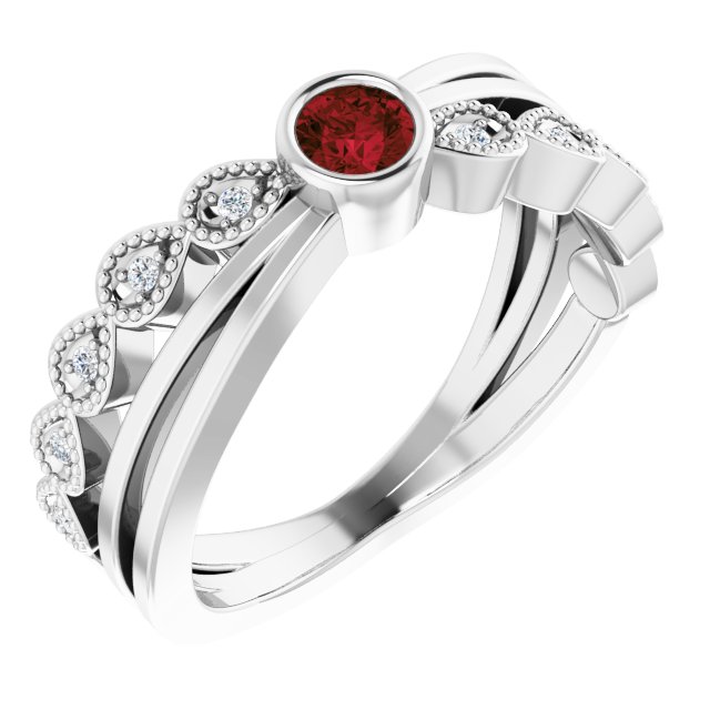 Sterling Silver Natural Mozambique Garnet & .04 CTW Natural Diamond Ring