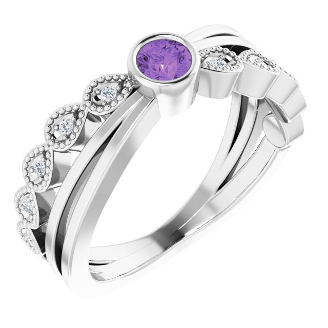 Sterling Silver Natural Amethyst & .04 CTW Natural Diamond Ring