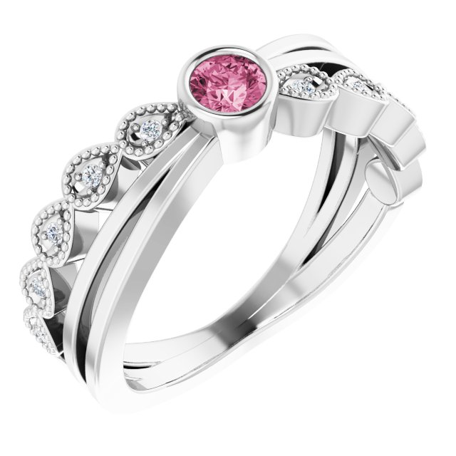 Sterling Silver Natural Pink Tourmaline & .04 CTW Natural Diamond Ring