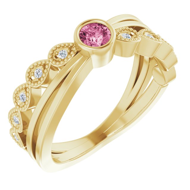 14K Yellow Natural Pink Tourmaline & .04 CTW Natural Diamond Ring