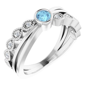 Sterling Silver Natural Aquamarine & .04 CTW Natural Diamond Ring