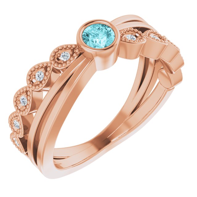 14K Rose Natural Blue Zircon & .04 CTW Natural Diamond Ring