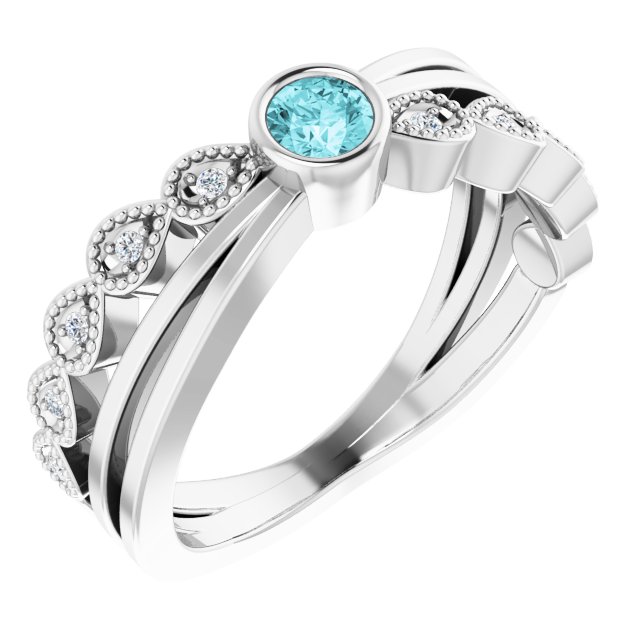 Platinum Natural Blue Zircon & .04 CTW Natural Diamond Ring